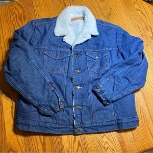 Wrangler Denim Jean Jacket Vintage Sherpa Lined Size Check Measurements